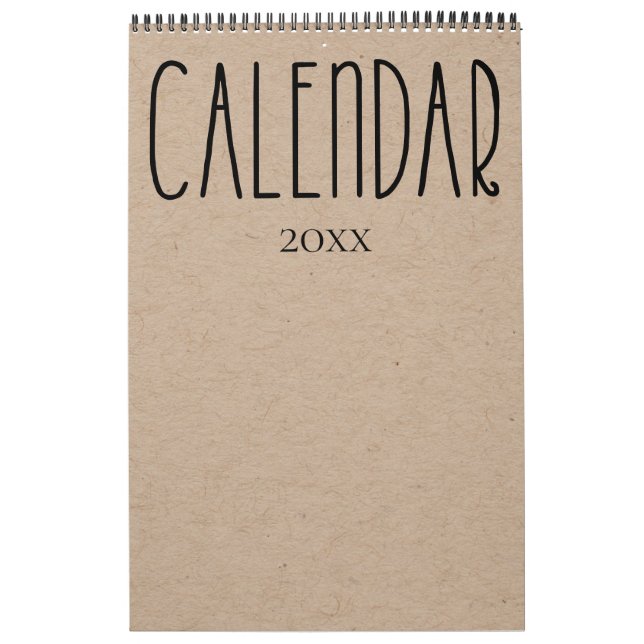 Kraft rústico moderno con calendario negro (Tapa)