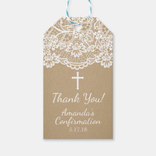Kraft Vintage Lace Confirmation Gift Etiqueta