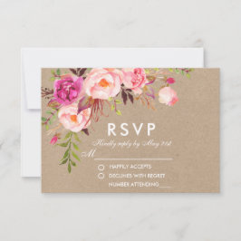 Kraft Watercolor Floral Rosa Boda RSVP