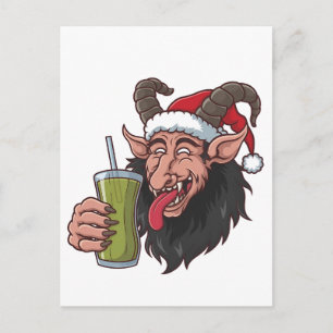 Krampus Bebiendo Matcha Verde Navidad Espeluznante