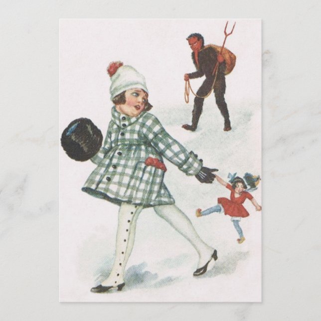 Krampus Persiguiendo A Una Niña Con Muñeca (Anverso)