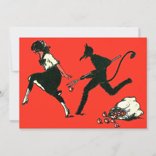 Krampus Rojo Persiguiendo a Mujer Manzanas
