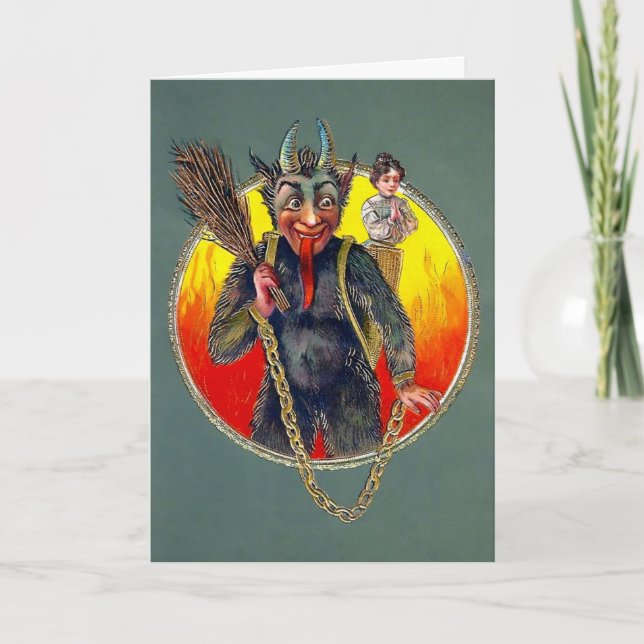 Krampus vintage con tarjeta de vacaciones para muj (Anverso)