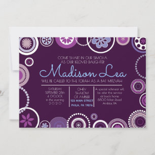 KRAZY POLKA DOT Bat Mitzvah Invitación Purple