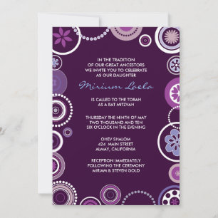 KRAZY POLKA DOT Bat Mitzvah Invitación Purple