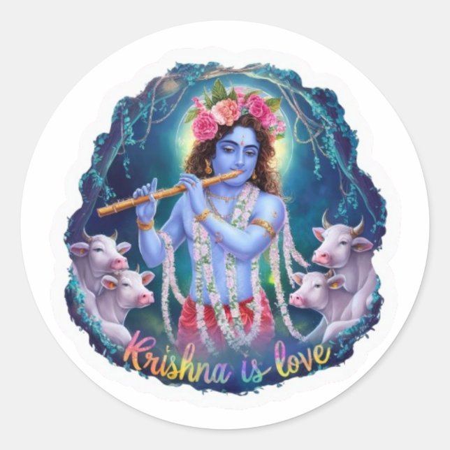 Krishna es Pegatina del amor: Devoción divina (Anverso)