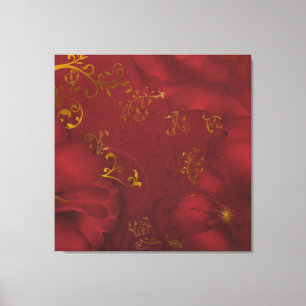 KRW Bordeaux Fantasy Arte floral triple lienzo