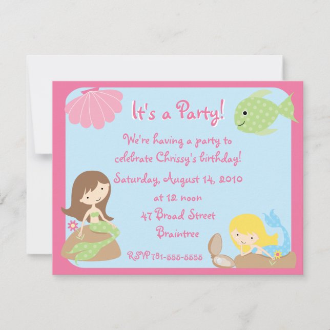 KRW: Invitaciones a fiesta de cumpleaños de sirena (Anverso)