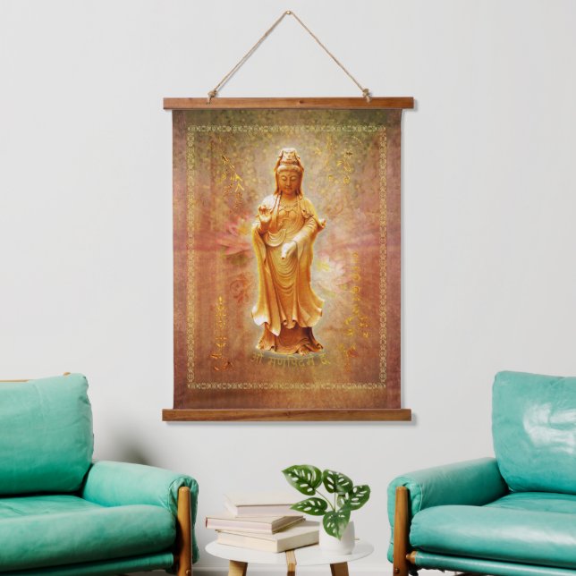 Kuan Yin Madera Topada Tapiz de Muro (Sala de estar)