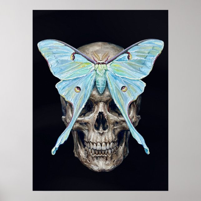 kull y Luna Moth — Póster Impasto Memento Mori (Frente)