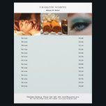 Kundenspezifischer Foto PreisListen Salon Flyer<br><div class="desc">Kundenspezifischer Foto - Preishear - Volante. Personalisiere dein Produkt en Minuten. Über "weiteres personalisieren" können Schriftart,  Schriftgröße,  Position und die Farbe geändert werden. Perfekt für Fotografen; Wellness,  Masaje,  Beauty und alle anderen Serviceleistungen.</div>