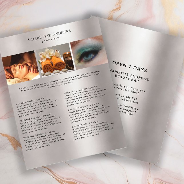 Kundenspezifischer Foto PreisListen Salon Flyer (Subido por el creador)