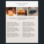 Kundenspezifischer Foto PreisListen Salon Flyer<br><div class="desc">Kundenspezifischer Foto - Preishear - Volante. Personalisiere dein Produkt en Minuten. Über "weiteres personalisieren" können Schriftart,  Schriftgröße,  Position und die Farbe geändert werden. Perfekt für Fotografen; Wellness,  Masaje,  Beauty und alle anderen Serviceleistungen.</div>