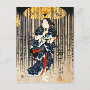 Kuniyoshi tres mujeres con postal de paraguas
