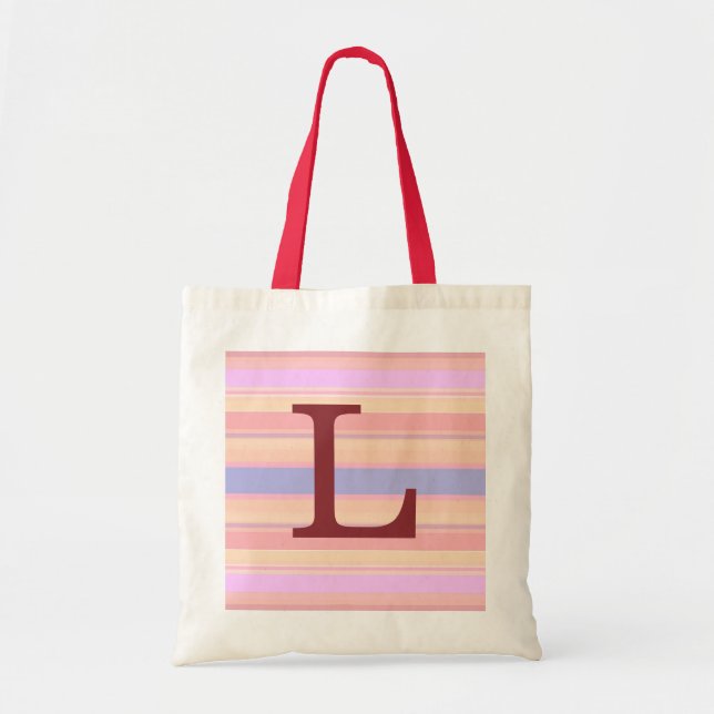 L: Bolsa de té divertida Monograma L Summer Stripe (Frente)