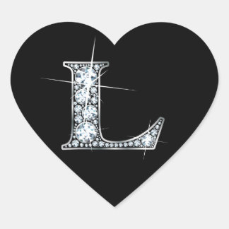 "L" Diamond Bling sobre Pegatina de corazón negro