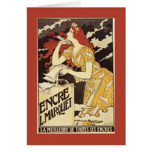 L. Marquet Ink Red Headed Woman & Harp