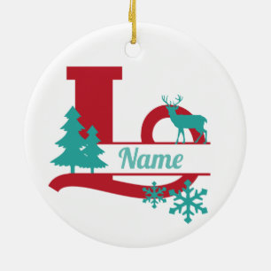 L Monograma Navidades iniciales Ornamento de árbo