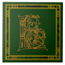 L Monograma "Oro irlandés en verde" Baldosas cerám