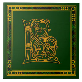 L Monograma "Oro irlandés en verde" Baldosas cerám
