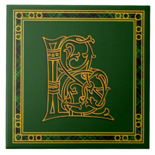 L Monograma "Oro irlandés en verde" Baldosas cerám