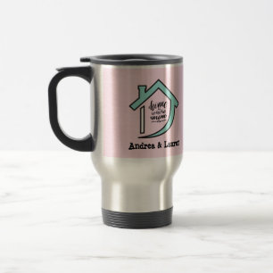 La acogedora taza térmica del hogar rosa y azul de