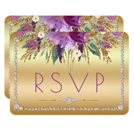 La acuarela del brillo del diamante florece el oro invitación 8,9 x 12,7 cm