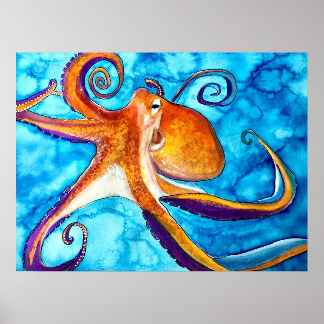 La acuarela del pulpo bajo el arte marino (Frente)