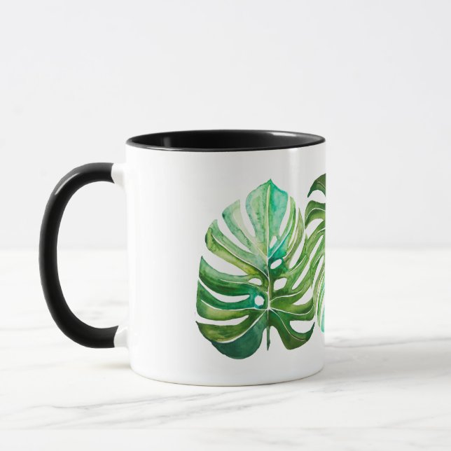 La acuarela del trío de Monstera sale de la taza (Izquierda)