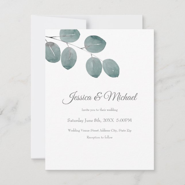 La acuarela Eucalyptus deja la invitación (Anverso)