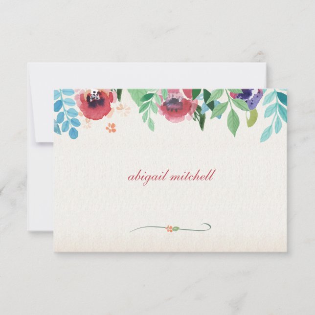 La acuarela florece la tarjeta de nota (Anverso)