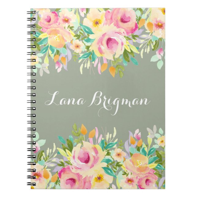 La acuarela personalizada florece el cuaderno del (Frente)