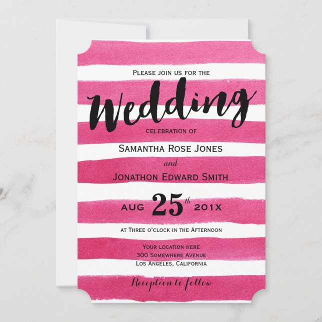 La acuarela rosada elegante raya la invitación de (Anverso)