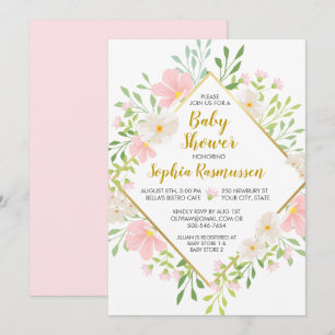 La acuarela rosada florece la invitación de Baby