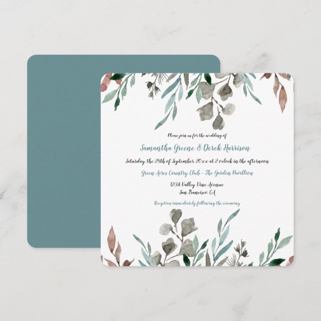 La acuarela rústica deja invitaciones a la boda de (Anverso / Reverso)