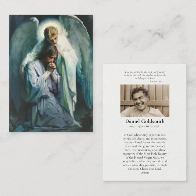 La agonía en la tarjeta de oración del funeral del (Anverso / Reverso)