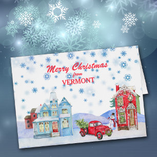 La aldea nevada de la tarjeta de Navidades de Verm