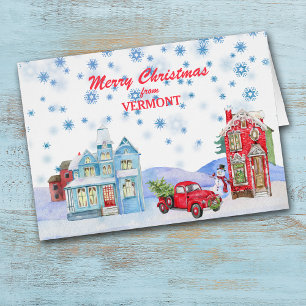 La aldea nevada de la tarjeta de Navidades de Verm