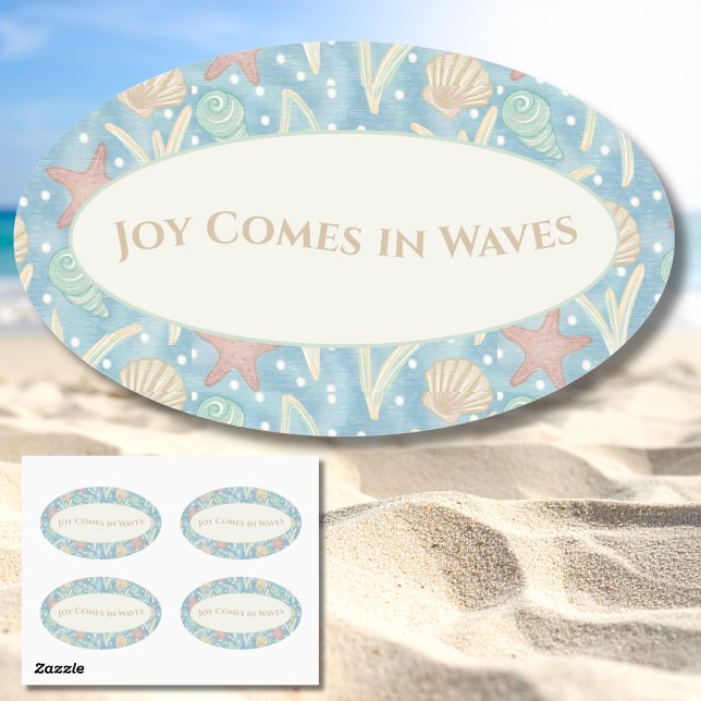 La Alegría Llega en Olas – Set de Pegatinas Ovalad (Joy Comes in Waves – Boho Beach Oval Sticker Set)