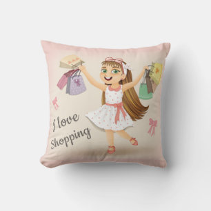 La almohada 16X16 de Cleo's "I love Shopping"