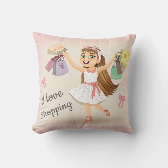 La almohada 16X16 de Cleo's "I love Shopping" (Anverso)