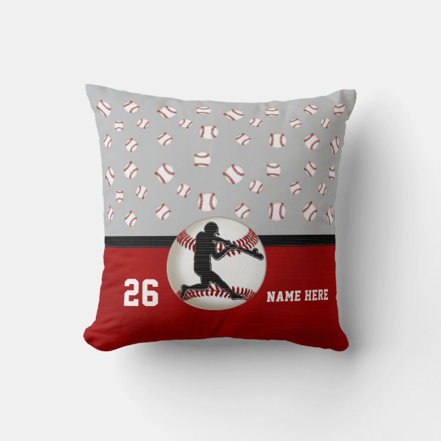 La almohada gris roja del béisbol personalizó (Anverso)