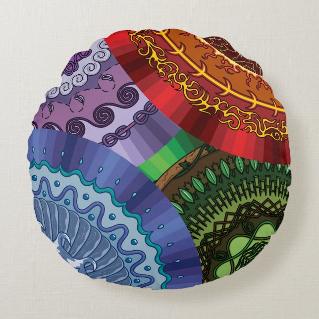 La Almohada Redonda de Mandalas de los Elementos (Anverso)