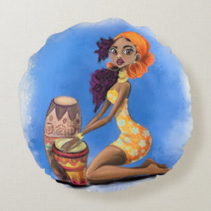 La almohada redonda del Chica de tambores africano