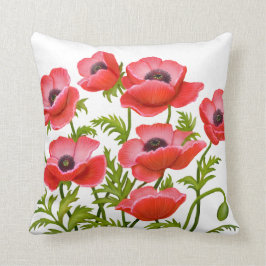La amapola de jardín roja florece la almohada de