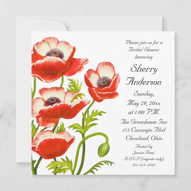 La amapola roja de Picotee florece la invitación (Anverso)