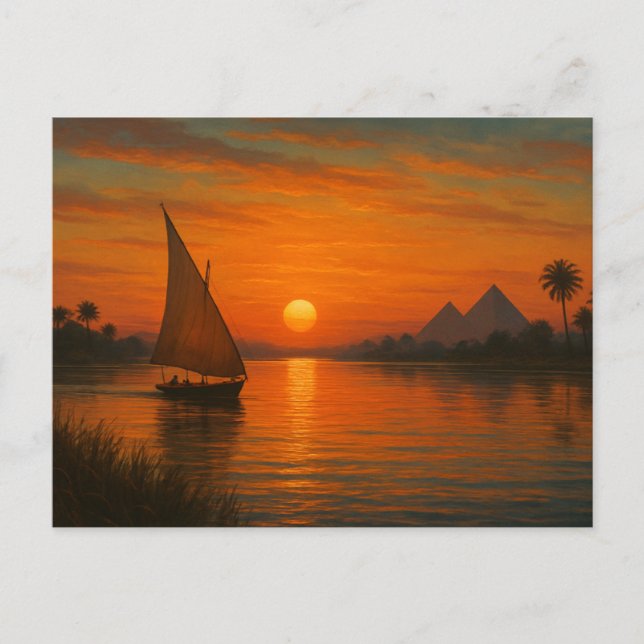 La antigua postal egipcia Nile Felucca Sunset (Anverso)