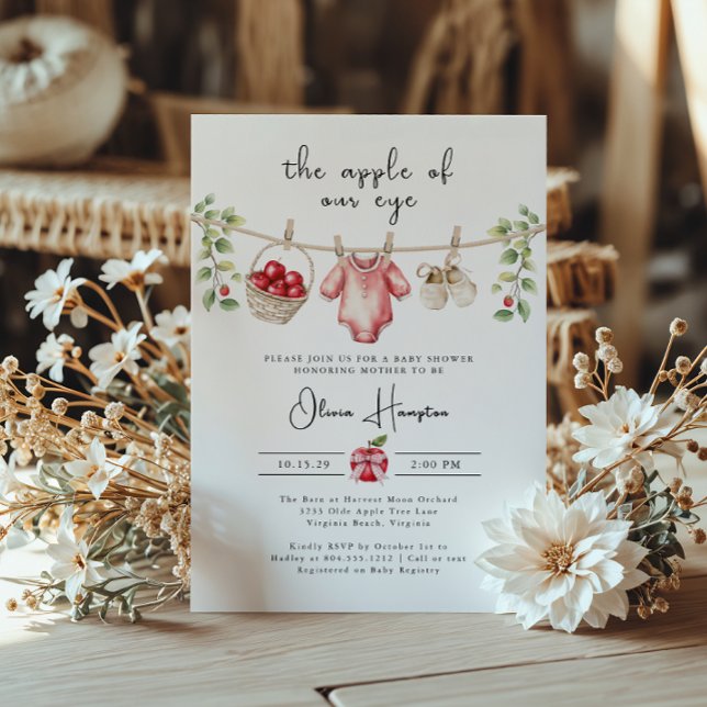 La Apple de la invitación a Baby Shower de nuestro (The Apple of Our Eye Baby Shower Invitation)