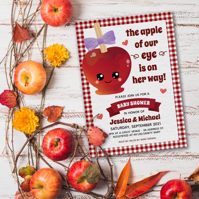 La Apple de nuestra invitación a Baby Shower Chica (Announcing our "in-cider" scoop! A delightful and "a-peeling" apple baby shower invitation. )
