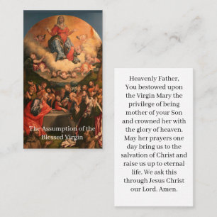 La asunción de la bendita tarjeta de oración de la